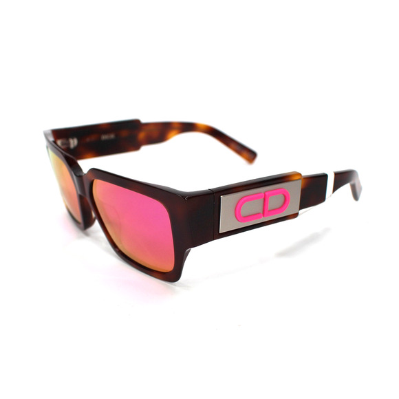 Christian Dior SU Square Sunglasses NEW CD Logo Tortoiseshell Pink Mirrored Lens - Picture 1 of 10
